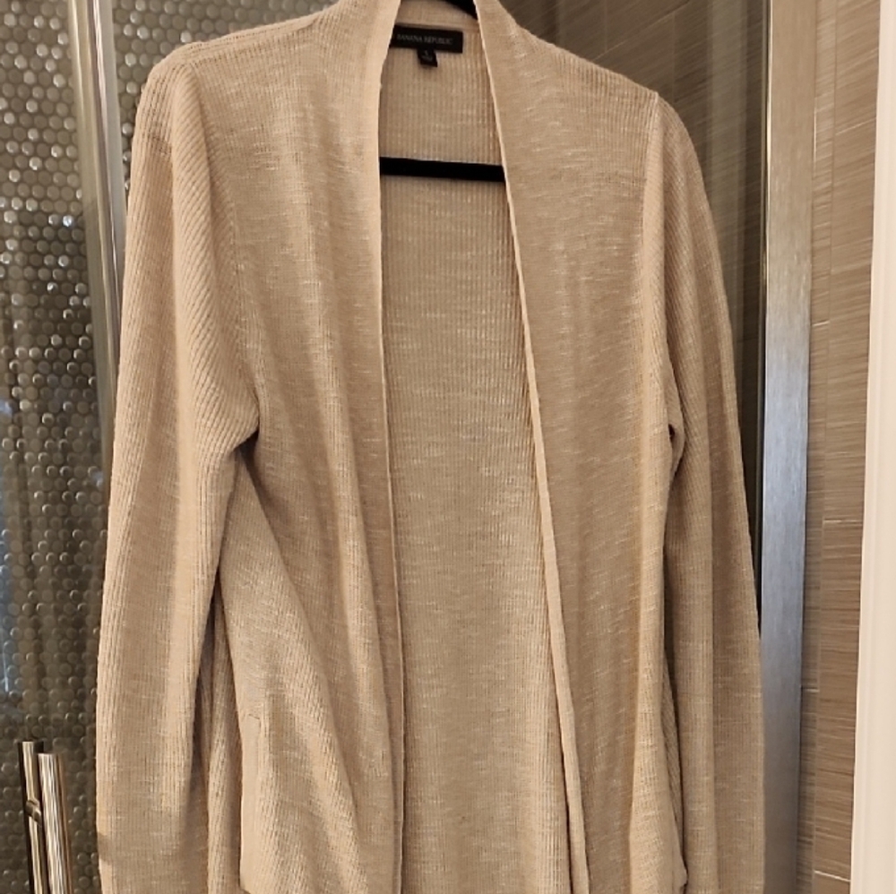 Long Beige Open Cardigan